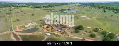 Panoramablick auf die typische Landschaft mit Wiesen, Lagunen und Wäldern in den Pantanal Feuchtgebieten, Mato Grosso, Brasilien Stockfoto