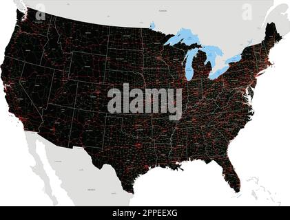 Komplexe Roadmap der USA mit Interstates, USA Autobahnen und Hauptstraßen. Stock Vektor