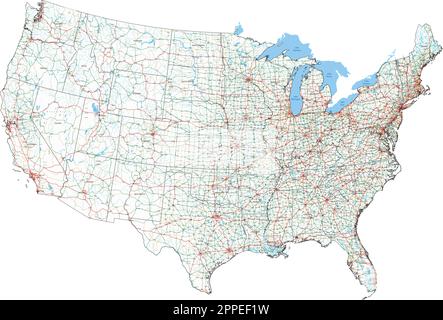 Komplexe Roadmap der USA mit Interstates, USA Autobahnen und Hauptstraßen. Stock Vektor