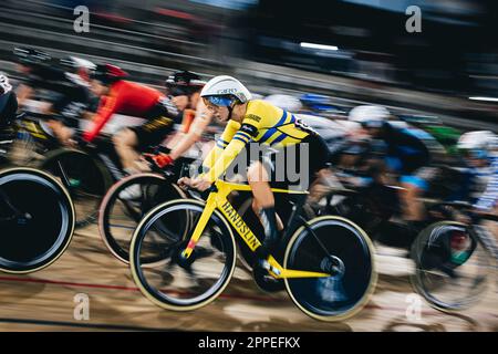 Milton, Kanada. 23. April 2023. Bild von Alex Whitehead/SWpix.com - 23/04/2023 - Radfahren - Tissot UCI Track Nations Cup, Runde 3: Milton - Mattamy National Cycling Centre, Ontario, Kanada - Women's Omnium - Amber Joseph von Barbados Credit: SWpix/Alamy Live News Stockfoto