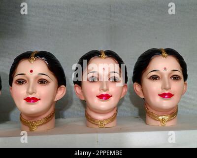 Wunderschönes Idol der Göttin Gauri während des Ganesh Festivals, Gouri oder Gauri, hinduistische Göttin Durga, Pune, Maharashtra, Indien Stockfoto