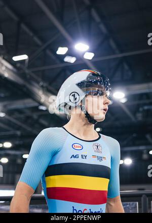 Milton, Kanada. 23. April 2023. Foto von Alex Whitehead/SWpix.com - 23/04/2023 - Radfahren - Tissot UCI Track Nations Cup, Runde 3: Milton - Mattamy National Cycling Centre, Ontario, Kanada - Women's Omnium - Lotte Kopecky von Belgien Kredit: SWpix/Alamy Live News Stockfoto