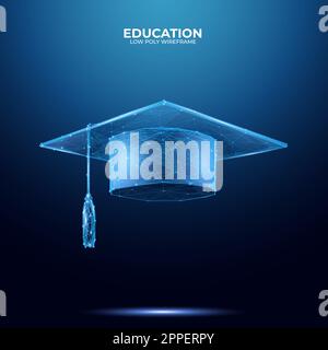 Graduierungskappe aus blauen Polygonen Stock Vektor