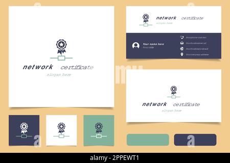 Logo des Netzwerkzertifikats mit editierbarem Slogan. Branding-Buch und Visitenkartenvorlage. Stock Vektor