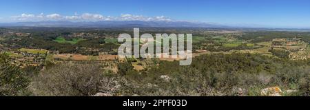 Blick von Sierra de Galdent, Llucmajor, Mallorca, Balearen, Spanien Stockfoto