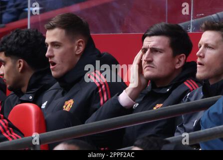 London, Großbritannien. 23. April 2023. Harry Maguire (MU) beim Halbfinale des Emirates FA Cup Brighton & Hove Albion gegen Manchester United am 23. April 2023 im Wembley Stadium, London, Großbritannien. Kredit: Paul Marriott/Alamy Live News Stockfoto