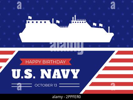 US Navy Geburtstag am 13.. Oktober handgezeichnete Cartoon flache Illustration geeignet für Poster, Banner und Grußkarte im Hintergrund-Stil Stock Vektor