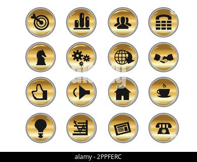 Einfache Geschäftssymbole auf goldener Schaltfläche Stock Vektor