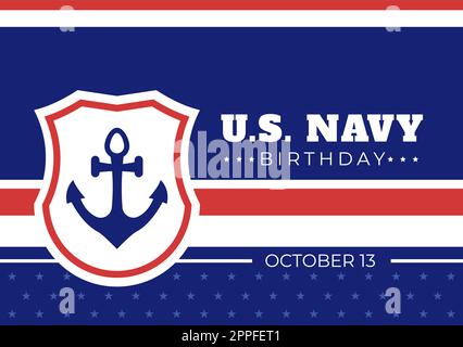 US Navy Geburtstag am 13.. Oktober handgezeichnete Cartoon flache Illustration geeignet für Poster, Banner und Grußkarte im Hintergrund-Stil Stock Vektor