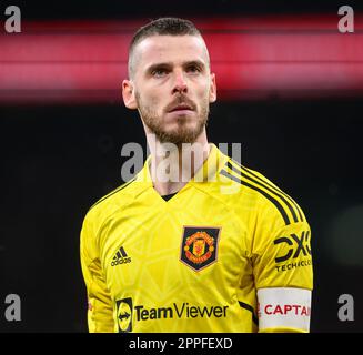 London, Großbritannien. 23. April 2023. 23. April 2023 - Brighton und Hove Albion / Manchester United - Emirates FA Cup - Halbfinale - Wembley Stadium. David De Gea von Manchester United während des Halbfinalsiegs des FA Cup über Brighton. Bildkredit: Mark Pain/Alamy Live News Stockfoto