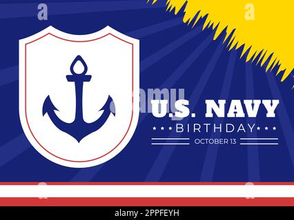 US Navy Geburtstag am 13.. Oktober handgezeichnete Cartoon flache Illustration geeignet für Poster, Banner und Grußkarte im Hintergrund-Stil Stock Vektor