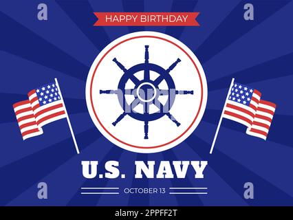 US Navy Geburtstag am 13.. Oktober handgezeichnete Cartoon flache Illustration geeignet für Poster, Banner und Grußkarte im Hintergrund-Stil Stock Vektor