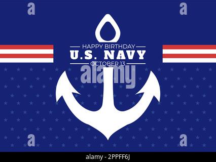 US Navy Geburtstag am 13.. Oktober handgezeichnete Cartoon flache Illustration geeignet für Poster, Banner und Grußkarte im Hintergrund-Stil Stock Vektor