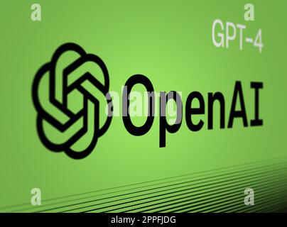 OpenAI-Logo und GPT-4 auf grünem Hintergrund Stockfoto