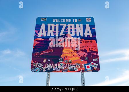 Willkommen im Arizona State Sign Stockfoto