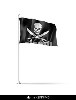 Piratenfahne, Jolly Roger isoliert auf Weiß Stockfoto