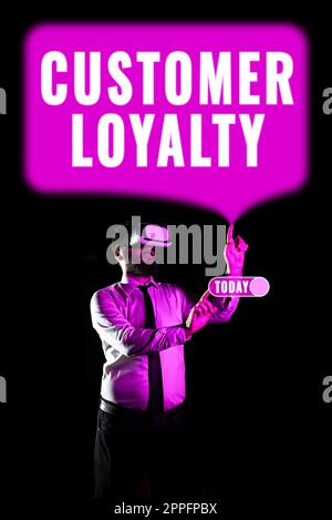 Textüberschrift mit der Darstellung der Kundentreue. Geschäftskonzept-Käufer halten an positiver Erfahrung und Zufriedenheit fest Stockfoto