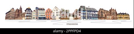 Collage mit verschiedenen Ansichten von Straßburg in Frankreich, Kunstdesign Stockfoto