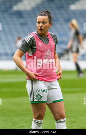 Amy Gallacher, die als Stürmer für den Celtic Football Club spielt. Das Bild wurde bei einer Aufwärmsitzung im Hampden Park, Glasgow, Schottland, Großbritannien, aufgenommen Stockfoto