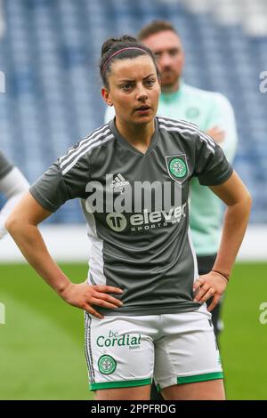 Amy Gallacher, die als Stürmer für den Celtic Football Club spielt. Das Bild wurde bei einer Aufwärmsitzung im Hampden Park, Glasgow, Schottland, Großbritannien, aufgenommen Stockfoto