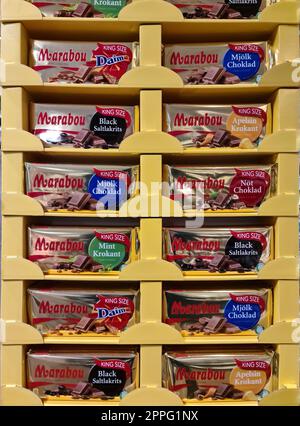 Kiel, Deutschland - 03. April 2023: Verschiedene Arten von Schokoladenriegeln der Marke Marabou. Stockfoto