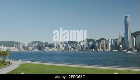 Victoria Harbor, Hongkong 21. September 2021: Hong Kong City Stockfoto