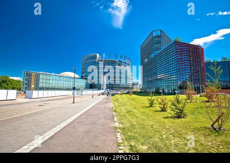 Blick auf das Gebäude des Europäischen Parlaments in Straßburg Stockfoto