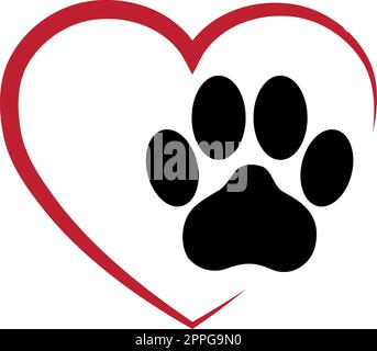 Herz und Katzenpfote, Katzen, Herz für Katzen, Tierarzt-Logo Stock Vektor