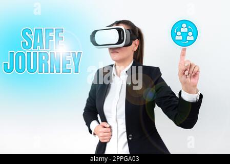 Inspiration mit Schild „Safe Journey“. Konzeptfoto Segen Bid Farewell Drive Verwenden Sie sorgfältig Sicherheitsgurtband Stockfoto