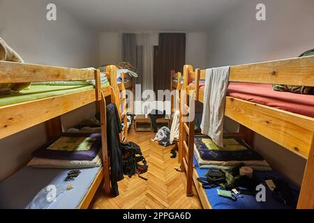 Unordentliche Schlafsaal Stockfoto