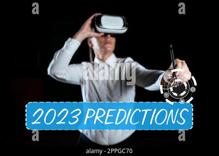 Text mit Inspiration 2023-Vorhersagen. Geschäftsüberblick Liste der Dinge, die Ihrer Meinung nach ohne Beweise passieren werden Stockfoto