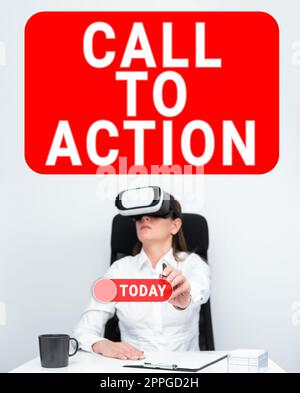 Schild mit Anzeige des Call-to-Action. Konzeptionelles Foto fördert den Entscheidungs-Schritt, um eine erfolgreiche Strategie voranzutreiben Stockfoto