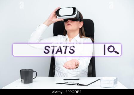 Schild mit Statistiken. Business Overview Praxis oder Wissenschaft des Ersammelns und Analysierens numerischer Daten Stockfoto