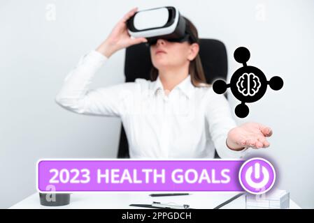 Handschriftlich unterschreiben 2023 Gesundheitsziele. Konzeptionelle Fotofeier zum Beginn des Kalenderjahres 2023 Stockfoto