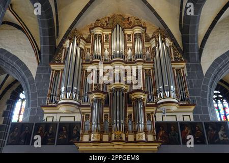 Innenansicht der evangelischen St. Blasius Kirche - Orgelprospekt, Niedersachsen, Deutschland, Hannoversch MÃ¼nden Stockfoto