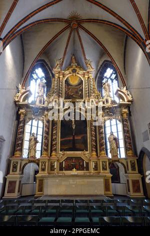 Innenansicht der evangelischen St. Blasius Kirche - Hochaltar, Niedersachsen, Deutschland, Hannoversch MÃ¼nden Stockfoto