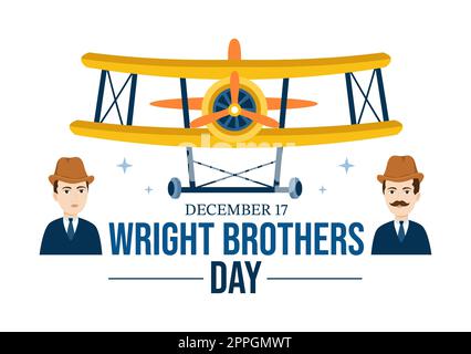 Wright Brothers Day am 17.. Dezember Vorlage Handgezeichneter Cartoon Illustration des ersten erfolgreichen Fluges in einem mechanisch angetriebenen Flugzeug Stockfoto