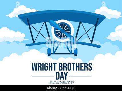 Wright Brothers Day am 17.. Dezember Vorlage Handgezeichneter Cartoon Illustration des ersten erfolgreichen Fluges in einem mechanisch angetriebenen Flugzeug Stockfoto