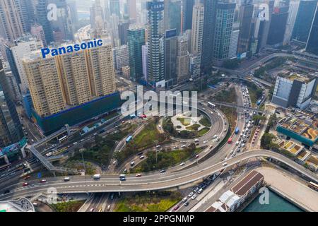 Causeway Bay, Hongkong 07. Januar 2021: Luftaufnahme der Stadt Hongkong Stockfoto