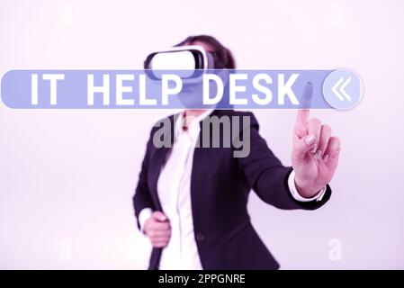 Inspiration mit Sign IT Help Desk. Internetkonzept Online-Support-Hilfe, die Ihnen hilft, mit Technologie wichtige Ideen zu präsentieren, die unter zerrissener Pappe mit farbigen Haken geschrieben sind. Stockfoto