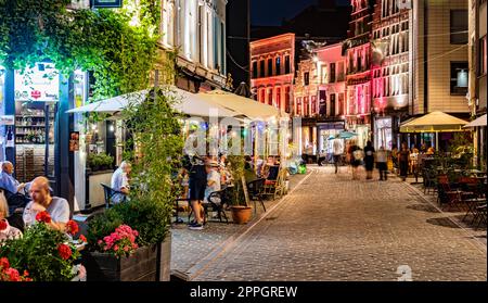Restaurants in der Altstadt von Gent, Belgien, bei Nacht Stockfoto