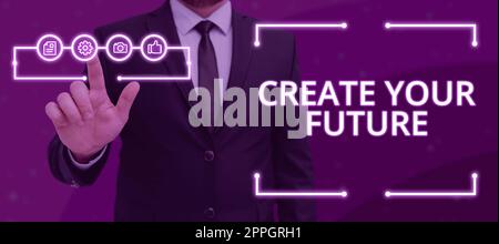 Textschild mit der Anzeige „Create Your FutureSet Target“ und „Career Goals Plan Ahead Reach Out“. Wort zum Thema „Ziel festlegen“ und „Karriereziele planen“ im Voraus erreichen Stockfoto