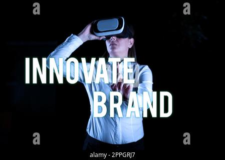 Text mit Inspiration Innovate Brandsignificant zur Innovation von Produkten, Dienstleistungen und mehr. Geschäftsüberblick, der für innovative Produkte, Services und mehr von Bedeutung ist Stockfoto