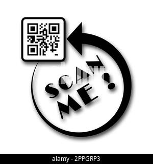 QR-Code – Symbol „Scan me“ für Zahlung – Textübertragung mit Taste „Scan me“ Stockfoto