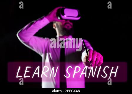Text mit Inspirationen Spanisch lernen. Wort, das auf der Übersetzungssprache in Spanien geschrieben wurde Vokabeldialektalektsprache Stockfoto