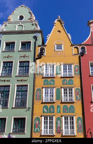 Die Fassaden der restaurierten Patrizierhäuser GdaÅ„sk in Long Lane Stockfoto