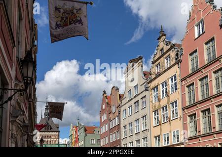 Die Fassaden der restaurierten Patrizierhäuser GdaÅ„sk in Long Lane Stockfoto