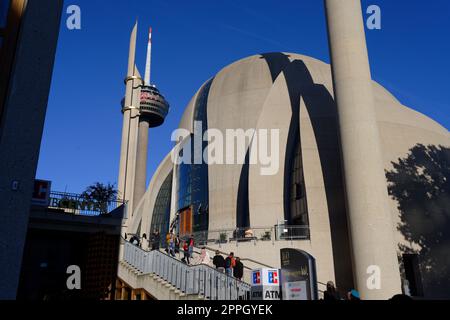 Besucherverkehr auf der Treppe zur kölner Moschee Stockfoto