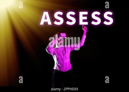 Textüberschrift zur Präsentation von Assessment. Konzeptfoto Bewertung oder Abschätzung der Qualität des Produktservice Stockfoto