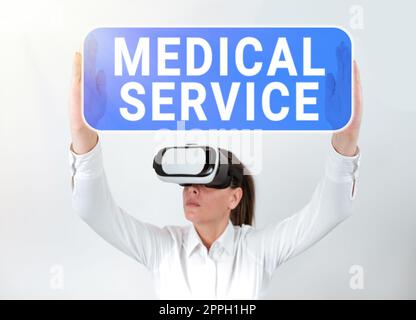 Textzeichen für den medizinischen Dienst. Konzeptionelle Fotobehandlung von Krankheiten und Verletzungen, die eine medizinische Reaktion erfordern Stockfoto